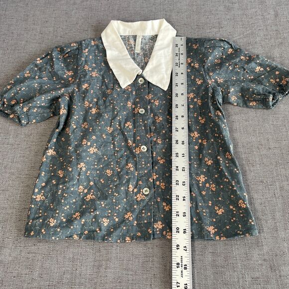 Rilee + Cru Top Girls Size 6-7 Years Dark Floral Button Up Collared Blouse - Picture 8 of 9